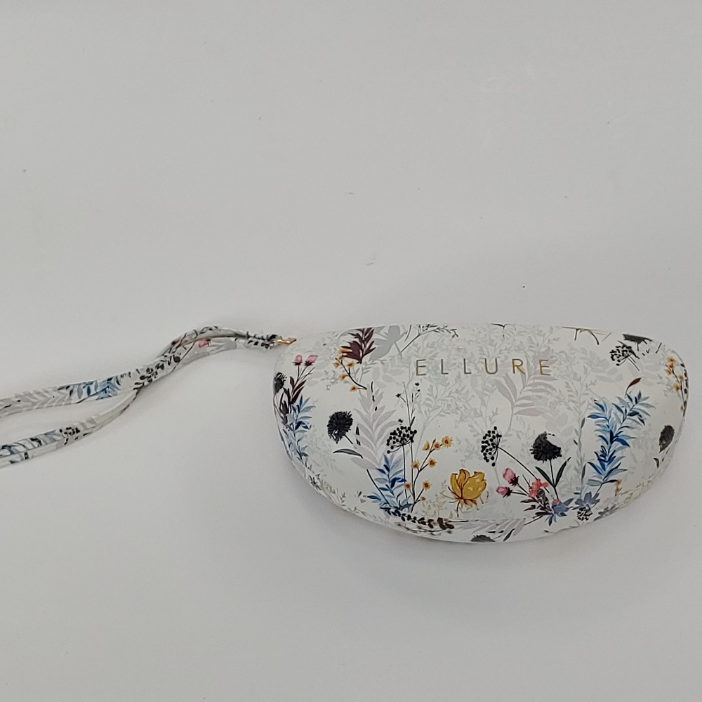 Ellure White Floral Hard Shell Glasses Case with Wrist Strap